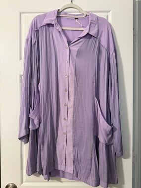 Free People Lavender Button-Front Flowing Dress
